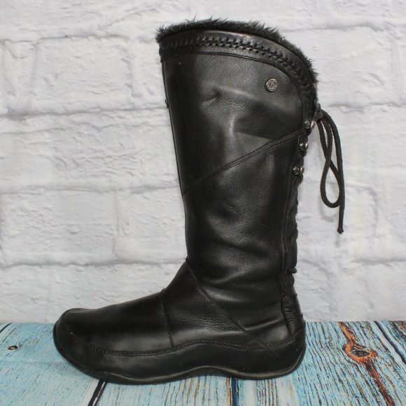 The North Face Primaloft Black Leather Zip Calf Boots Back Lace US 7.5